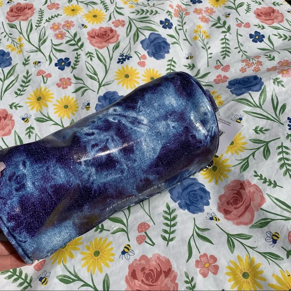NWT REBECCA MINKOFF Exclusive Denim Blue Tie Dye Cylinder Makeup Cosmetic Pouch